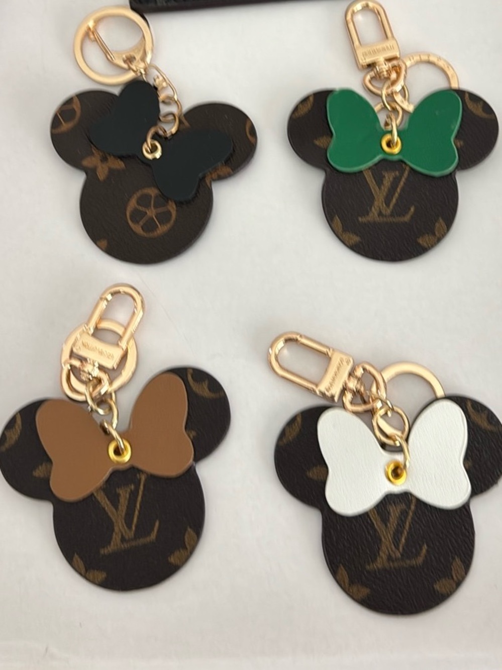 -Inspired Brown Monogram Minnie Mouse Keychain with Green price for each